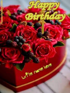 Red Rose Happy Birthday Cake With Name